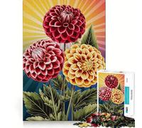 Trois Fleurs de Dahlia sur Fond de Soleil, Puzzle de 1000 pièces pour Adultes, Jeu intellectuel et Relaxant, découpe de qualité, œuvre d'art 38x52cm