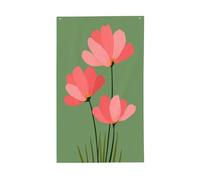 Trois fleurs roses sur vert simples et minimalistes drapeaux de maison de cour, bannière de vœux de saison avec œillets, décoration d'intérieur ou d'extérieur