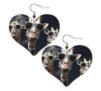 Trois girafes portant des lunettes de soleil Boucles d'oreilles en cuir pour femme Boucles d'oreilles en forme de cœur Boucles d'oreilles pendantes légères Bijoux Cadeaux, One Size, Pas de gemme