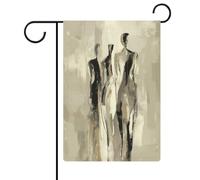 Trois grandes figurines noires et blanches abstraites drapeau de jardin saisonnier vacances toile de jute double face maison cour drapeaux extérieurs 30,5 x 45,7 cm