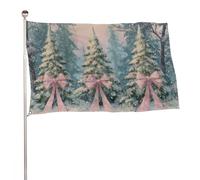 Trois grands arbres de Noël avec nœuds roses - 9,1 x 1,5 m - Bannière décorative pour cour, porche, pelouse, ferme