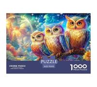 Trois hiboux, Ciel étoilé, forêt Florale Vivante Puzzle De 1000 Pièces Owl Éducatif Et De Défiant, Recyclé 70x50cm/1000pcs