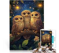 Trois hiboux dans la Nuit Puzzles de 1000 pièces pour Adolescents Jeux Amusants avec Affiche et Feuille de Questions correspondantes 38x26cm