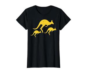 Trois icônes de Kangourou Jaune Vieilli T-Shirt Graphique avec Valeur, Femme, Noir, S