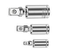 Trois jeux de douilles à articulation universelle avec une meilleure résistance à la corrosion. Mécanisme à cliquet lisse pour différentes clés à molette. Adaptateur de clé à cliquet universel à