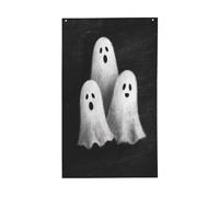 Trois jolis fantômes blancs simples, bannière de vœux avec œillets pour décoration d'intérieur ou d'extérieur