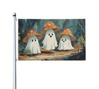 Trois jolis fantômes champignons chapeaux de cour maison, drapeaux de cour, bannière de vœux de saison avec œillets, décoration intérieure ou extérieure