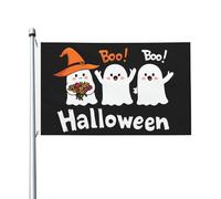Trois jolis fantômes de dessin animé Halloween Yard House Drapeaux, 9,5 x 1,5 m, bannière de vœux avec œillets, décoration d'intérieur ou d'extérieur