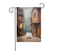 Trois jolis petits fantômes dans la vieille ville drapeau de jardin 30 x 45 cm vertical double face ferme vacances décorations extérieures drapeau cour drapeau