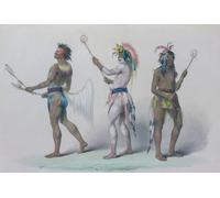 Trois joueurs de balle. De la gauche : A Choctaw; A Sioux du Haut Mississippi; A Sioux du Missouri. Du portefeuille indien nord-américain de Catlin publié à Londres 1844 par l'artiste aventurier
