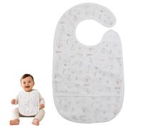 Trois Kilos Sept, Bavoir Plastifié Bébé avec Poche Récupératrice, Léger Imperméable, Scratch Latéral Pratique, Motif Ferme Mixte, Lavable, Blanc
