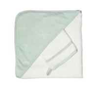 Trois Kilos Sept - Cape de Bain Bébé 70x70cm avec Capuche et Gant, Éponge 100% Coton, Motif Vagues, Ultra Douce et Absorbante, Dès la Naissance