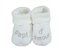 Trois Kilos Sept - Chaussons Bébé Naissance - Annonce Grossesse - Essentiel Maternité - Brodés Papi d’Amour - Doux et Chauds - Mixte - 0/1 Mois - Blanc