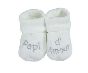 Trois Kilos Sept - Chaussons Bébé Naissance - Annonce Grossesse - Essentiel Maternité - Brodés Papi d’Amour - Doux et Chauds - Mixte - 0/1 Mois - Blanc