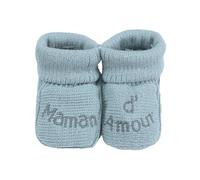 Trois Kilos Sept - Chaussons Bébé Naissance Chauds et Doux - Maille Brodée “Maman d’Amour” - Cadeau Souvenir Grossesse - 0/1 Mois - Vert Sauge