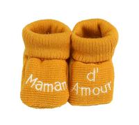 Trois Kilos Sept - Chaussons Bébé Naissance Chauds et Doux - Maille Brodée “Maman d’Amour” - Cadeau Souvenir Grossesse - 0/1 Mois - Moutarde