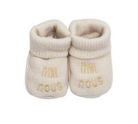Trois Kilos Sept - Chaussons Bébé Naissance en Maille Brodés "Mini Nous" - Doux et Chauds - 0/1 Mois - Mixte - Beige Sable