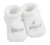 Les Kinousses Chaussons bébé «Mamie d'amour» brodés 0-3 mois Blanc/Argent