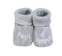 Trois Kilos Sept - Chaussons Naissance Bébé "Papa d'Amour" - Maille Douce - Tons Neutres - 0/1 Mois - Revers Extensibles - Maternité & Annonce Grossesse