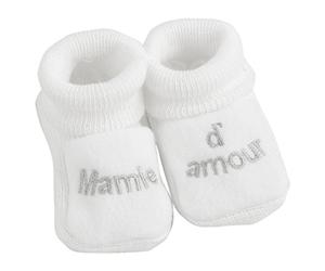 Trois Kilos Sept - Chaussons Naissance Bébé "Papa d'Amour" - Maille Douce - Tons Neutres - 0/1 Mois - Revers Extensibles - Maternité & Annonce Grossesse