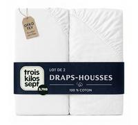 Trois Kilos Sept - Drap Housse Bébé - 100% Coton Jersey Extensible - Doux & Confortable - Bords Elastiqués - Label Oeko-TEX® Standard 100 - Blanc - 70x140 cm - Lot de 2