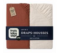 Trois Kilos Sept - Drap Housse Bébé - 100% Coton Jersey Extensible - Doux & Confortable - Bords Elastiqués - Label Oeko-TEX® Standard 100 - Beige Sable & Terracotta - 60x120 cm- Lot de 2