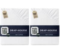 Trois Kilos Sept - Drap Housse Bébé - 100% Coton Jersey Extensible - Doux & Confortable - Bords Elastiqués - Label Oeko-TEX® Standard 100 - Blanc - 70x140 cm - Lot de 2