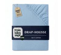 Trois Kilos Sept - Drap Housse Bébé - 100% Coton Jersey Extensible - Doux & Confortable - Bords Elastiqués - Label Oeko-TEX® Standard 100 - Bleu Ciel - 60x120 cm - Lot de 1