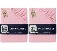 Trois Kilos Sept - Drap Housse Bébé - 100% Coton Jersey Extensible - Doux & Confortable - Bords Elastiqués - Label Oeko-TEX® Standard 100 - Vieux Rose - 60x120 cm - Lot de 2