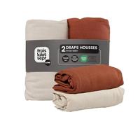 Trois Kilos Sept - Drap Housse Bébé - 100% Coton Jersey Extensible - Doux & Confortable - Bords Elastiqués - Label Oeko-TEX® Standard 100 - Beige Sable & Terracotta - 70x140 cm - Lot de 2