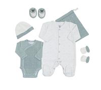 Trois Kilos Sept - Kit Naissance - Vêtements Bébé - 6 Pièces en Velours - Ensemble Unisexe avec Pyjama, Body, Bonnet, Chaussons et Moufles - Sac de Rangement Inclus - 0 Mois, Vert Sauge