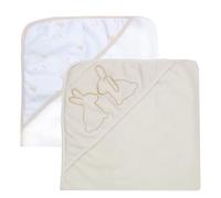 Trois Kilos Sept, Lot 2 Capes de Bain Bébé avec Capuche, Lapin Beige et Blanc, 70x70cm, Éponge Douce et Absorbante, pour Nouveau-né et Nourrisson