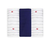 Trois Kilos Sept - Lot 3 Langes Bébé - Naissance - Multi-Usage : Emmaillotage, Allaitement, Change, Couverture Légère - 100% Coton Oeko-TEX® Standard 100 - Bleu Marine - Motif Rayés Coeur - 70x70 cm