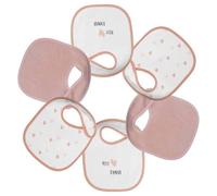Trois Kilos Sept - Lot 6 Bavoirs Bébé Naissance - Éponge Absorbante - Membrane Impermébale - Fermeture Scratch - Rose - Motifs Coeurs - 0/4 Mois - 18x21cm