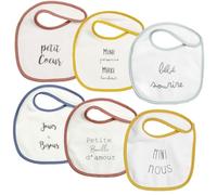 Trois Kilos Sept - Lot 6 Bavoirs Naissance Mots Tendres, Mixte, 18x21 cm