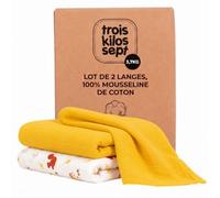 Trois Kilos Sept - Lot de 2 Langes bébé - Carrés de Mousseline Coton 70x70cm - Multi-usages: Couverture, Doudou, Bavoir- Motif Forêt