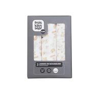 Trois Kilos Sept - Lot de 3 Langes bébé - Carrés de Mousseline Coton 70x70cm - Multi-usages: Couverture, Doudou, Bavoir, Protection Solaire, Motif Nature - Lot de 3