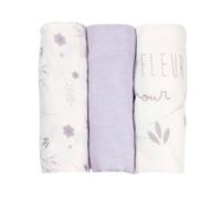 Trois Kilos Sept - Lot de 3 Langes bébé - Carrés de Mousseline Coton 70x70cm - Multi-usages: Couverture, Doudou, Bavoir, Protection Solaire, Certificié OEKO-TEX® STANDARD 100 - Motif floral - Lot de 3