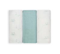 Trois Kilos Sept - Lot de Langes bébé - Carrés de Mousseline Coton 70x70cm - Multi-usages: Couverture, Doudou, Bavoir - Motifs Chats - Vert D'Eau - Lot de 3