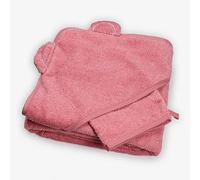 Trois Kilos Sept - Lot Set de Bain (Ourson Rose) - Cape de Bain à Capuche + Gant de Toilette Assorti - Pour Bébé - 100x100 cm