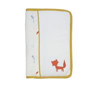 Trois Kilos Sept - Protège Carnet De Santé Bébé - Naissance - Velours - Doublure En Coton - Liseré Moutarde - Motifs Boisés - Détails Brodés Renard - 25x17,5 cm