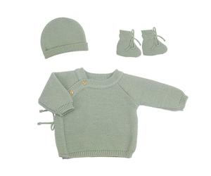 Trois Kilos Sept - Trousseau naissance Brassière chaussons et bonnet Vert olive