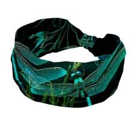Trois libellules turquoises sur fond de nuit larges bandeaux pour femme, bandeau élastique pour le yoga, l'entraînement, le lavage du visage et le maquillage