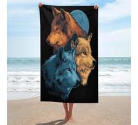 Trois loups au clair de lune Serviette de plage en microfibre anti-sable Grande serviette de douche multi-usages absorbante pour salle de bain piscine 130 x 80 cm