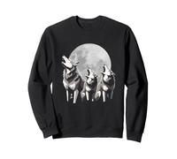 Trois Loups Hurlant à la Pleine Lune Wildlife Art Sweatshirt