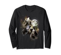Trois Loups hurlent à la Lune | Wolf Lover Manche Longue