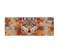 Trois loups sont dans la feuille d'érable Grand tapis de souris avec base en caoutchouc antidérapant étendue avec bords cousus Grand tapis de souris pour gaming PC de bureau 30 x 80 cm