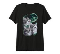 Trois Maine Coons Hurlant à la Lune, 3 Chats affamés miaulant T-Shirt Haut de Gamme
