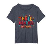 Trois mendous Birthday Boy 3 Célébration T-Shirt, Femme Grandes Tailles, Bleu Chiné, 3X