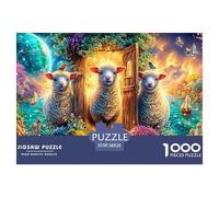 Trois Moutons par Une Porte Lumineuse dans Une Scène Vivante Puzzle De 1000 Pièces Sheep Cadeau Parfait pour Garçons, Filles, Hommes Et Femmes 38x26cm/1000pcs